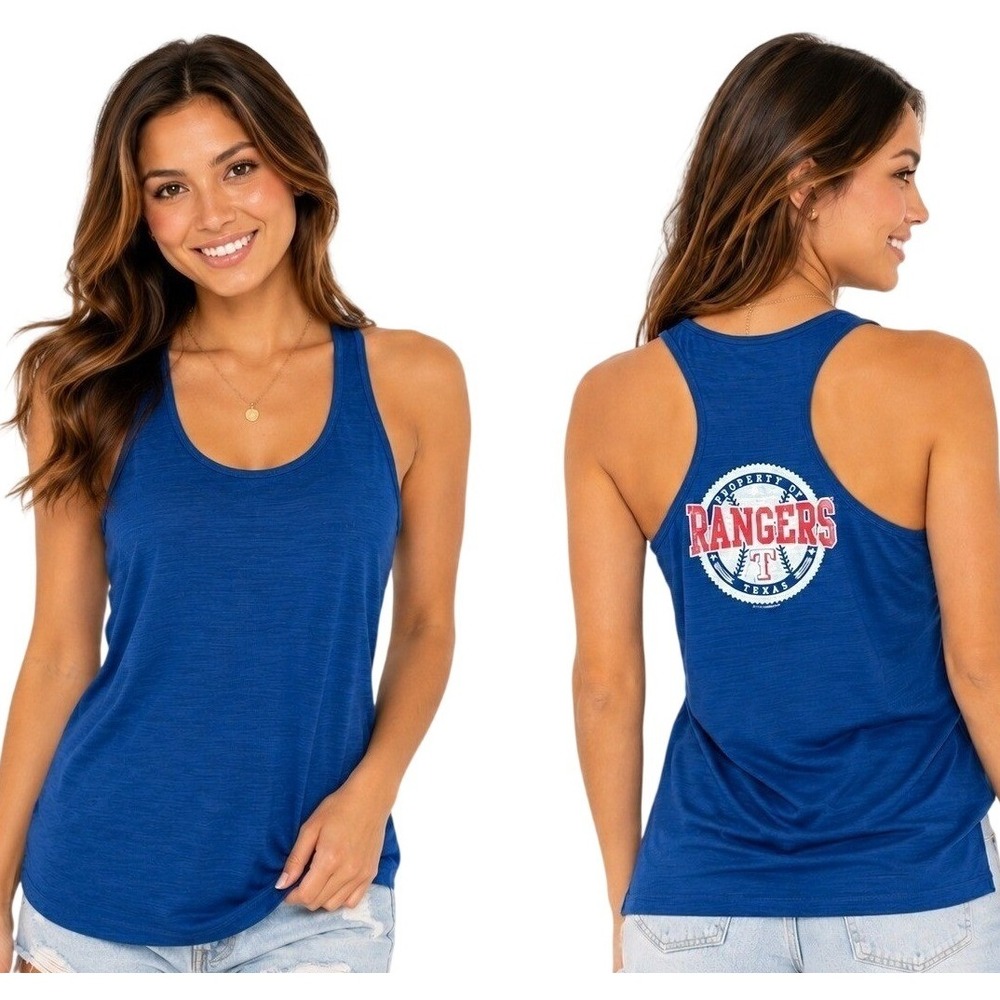 Soft As A Grape Tank Top S Blue Texas Rangers MLB Racerback Slub Graphic New